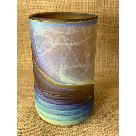 Hand Blown 4" Art Glass Cup or Candle Holder Beautiful Swirl Design - Picture 5 of 8